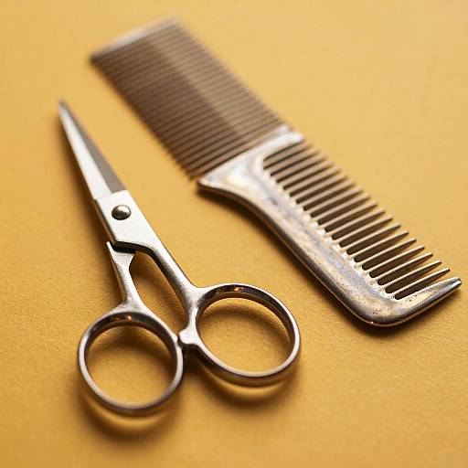 Vintage Metal Comb and Scissors Close-Up