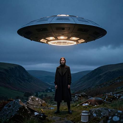Fashion Photography with UFO in Mountains
