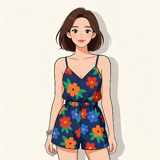 Smiling Woman in Floral Romper