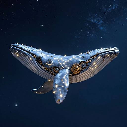 Clockwork Whale in Starlit Sky