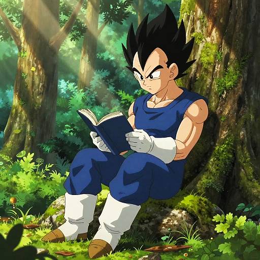 Vegeta Reading in Tranquil Forest