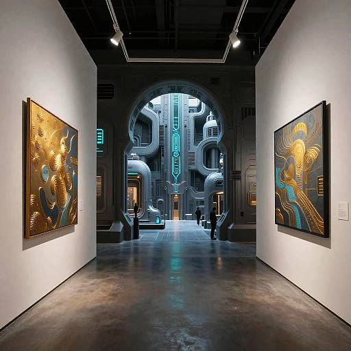 Cyberpunk Dystopian Art Gallery Interior