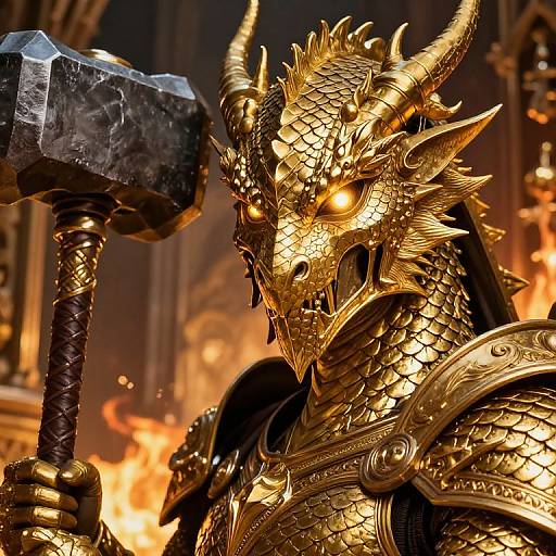 Golden Dragonborn Paladin Close-Up