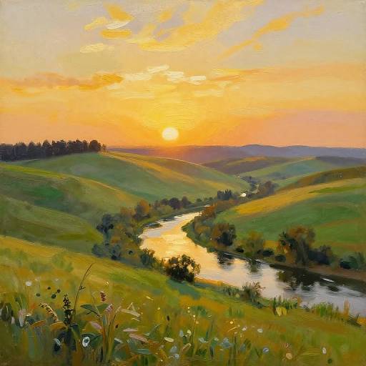 Impressionist Countryside Sunset