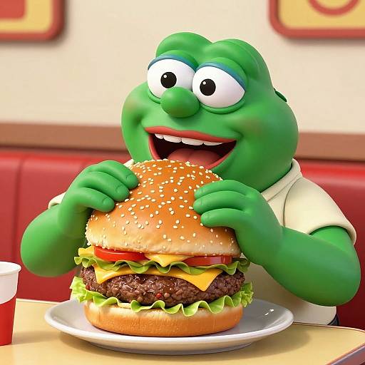 Fat Pepe Eating Giant Burger Meme