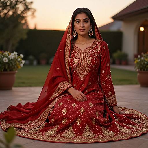 Embroidered Red Salwar Kameez at Sunset