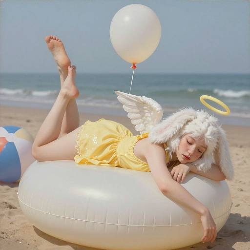 Seductive Bunny Angel on Balloon