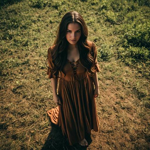 Woman in Rustic Brown Dress Outdoors