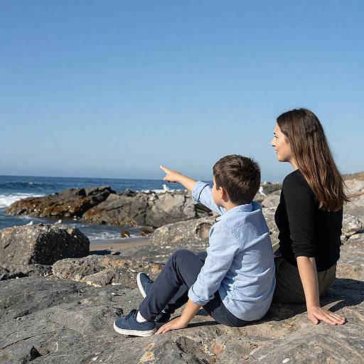 Joyful Moment on a Rocky Beach