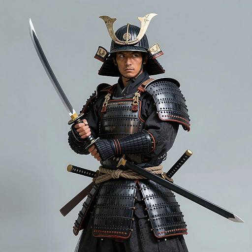 Imposing Samurai Warrior in Black Armor