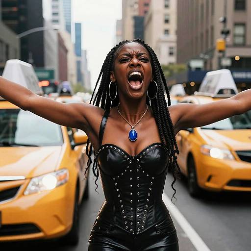 Fierce Black Woman Shouting in City