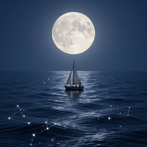 Moonlit Dreamscape: Celestial Sailboat Journey