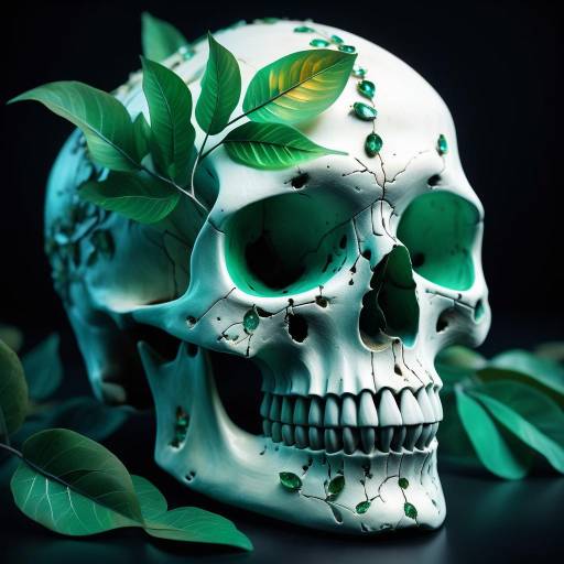 Ethereal Skull with Emerald Leaves Ethereal Skull with Emerald Leaves