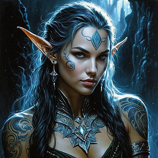 Ultra-Realistic Portrait of Mysterious Elf with Glowing Tattoos