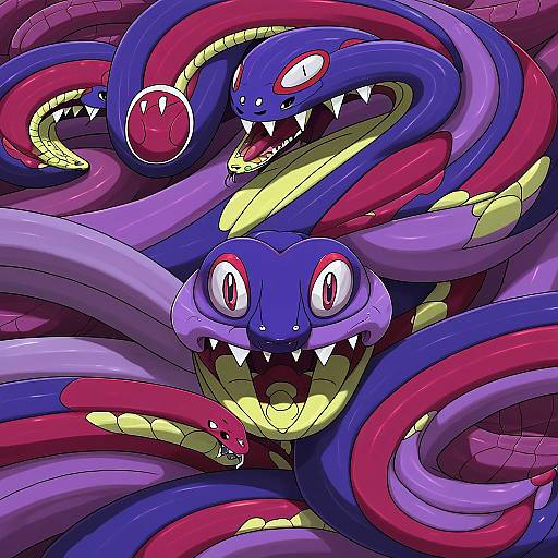 Illustration of Arbok, pokemon in the style of Usagi nui
