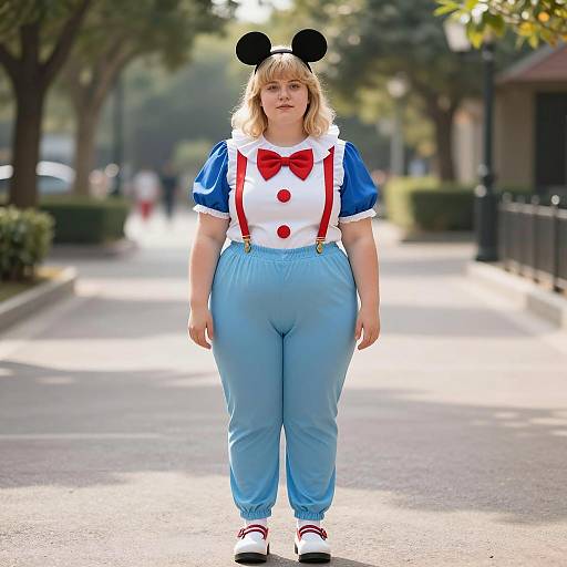 Plus Size Woman in Disney-Inspired Clown Costume Outdoors