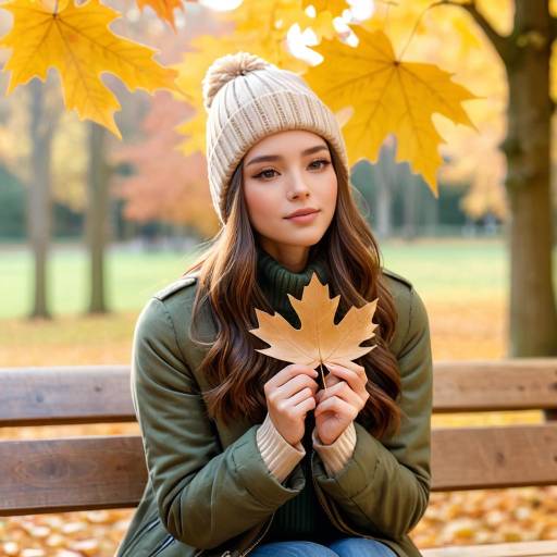 Young Woman Holding Maple Leaf in Autumn Park