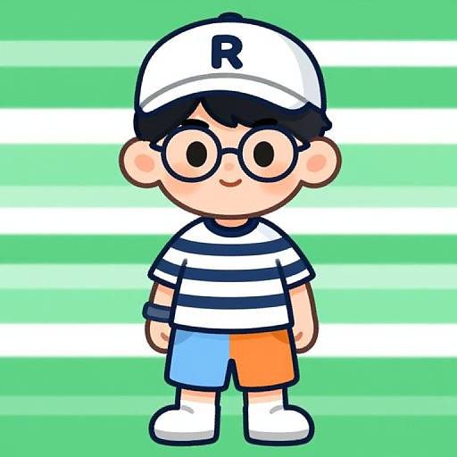 Cartoon Boy in Striped Outfit