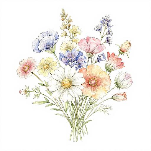 Vibrant Watercolor Wildflower Bouquet