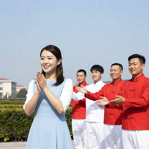 Joyful Woman Surrounded by Smiling Men