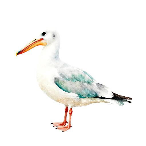 Watercolor Seagull with Teal Wings