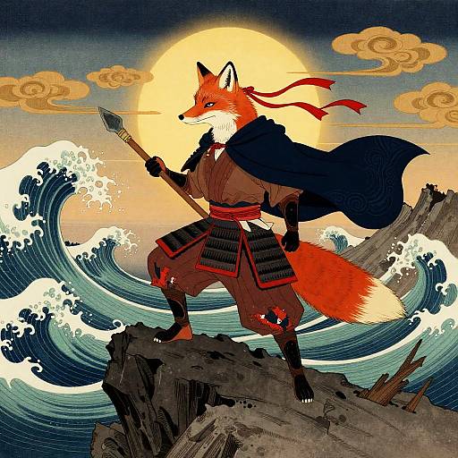 Heroic Red Fox Samurai Ukiyo-e