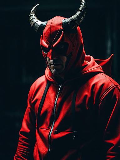 Man in Red Devil Costume with Horns