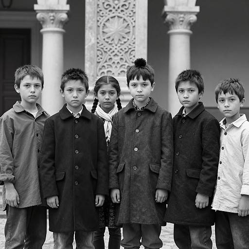 Serious Children in Traditional Clothing