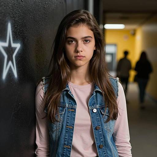 Serious Young Woman Against Dim Background