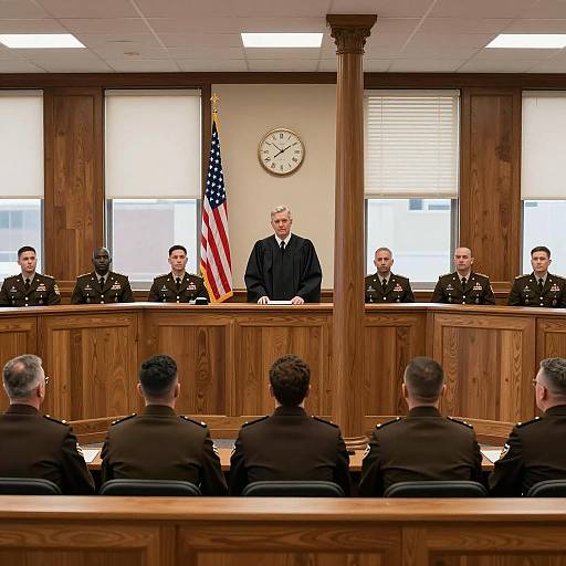 Courtroom Scene with Military Presence