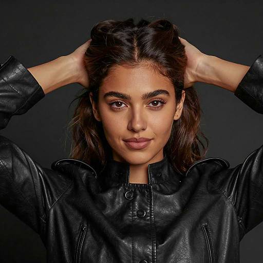 Young Woman in Black Leather Jacket