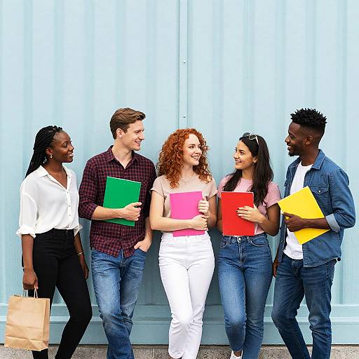 Casual Colorful Group by Blue Wall