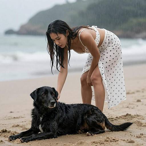 Intimate Beach Scene in the Rain