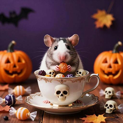 Happy Rat in Halloween Teacup