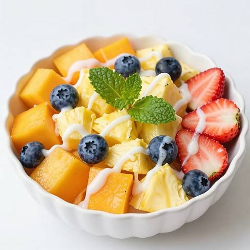 Vibrant Fruit Salad in White Bowl