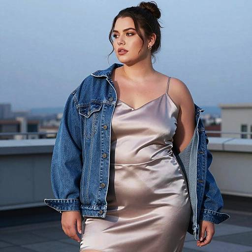 Plus-Size Half-Bun Rooftop Fashion Editorial