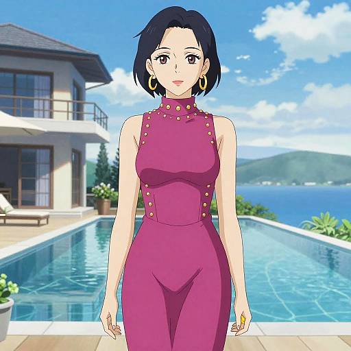 Elegant Woman at Luxury Infinity Pool