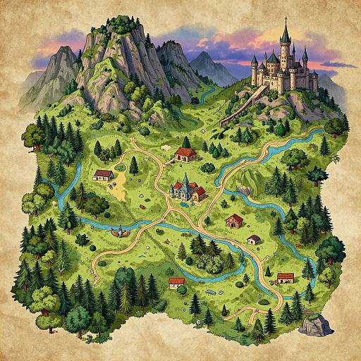 Intricate Fantasy Land Map Illustration