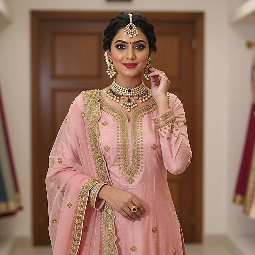 Indian Woman in Pink Traditional Salwar Kameez