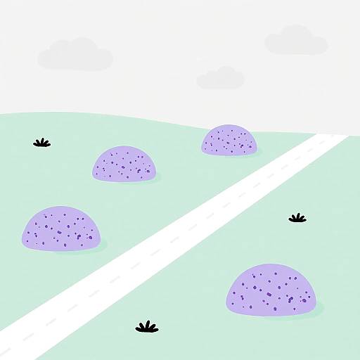 Minimalist Lavender Field Cartoon