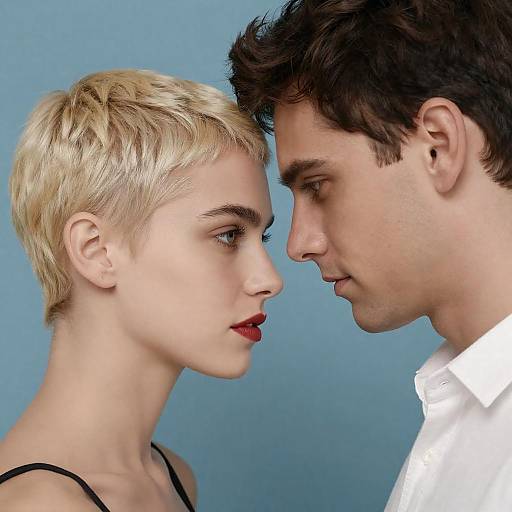 Intimate Portrait of Couple Against Blue