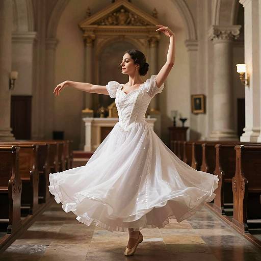 Woman Dancing in a Church Dress