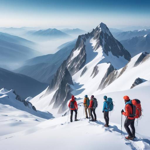 Contemplative Hikers on a Snowy Summit Contemplative Hikers on a Snowy Summit