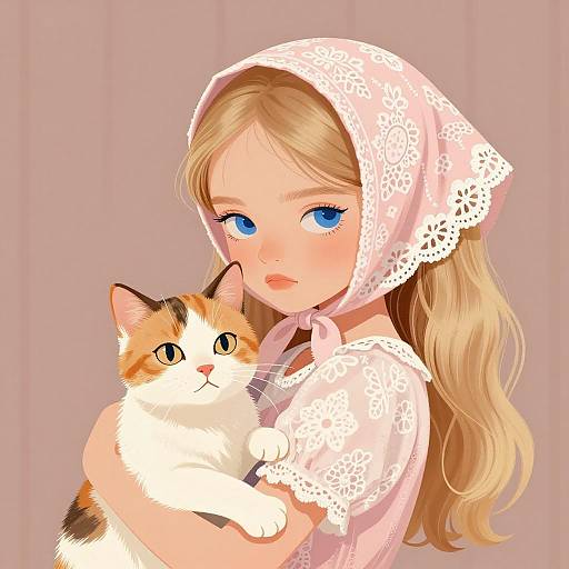 Portrait of Girl with Calico Cat