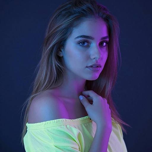 Neon Lit Portrait of Young Woman