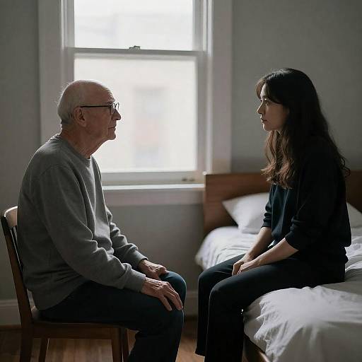 Backlit Dialogue: Elderly Man and Young Woman