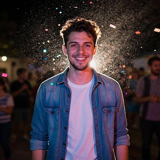 Man Amidst Glowing Confetti Shower