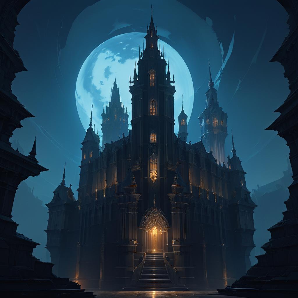 Dramatic Nightscape of a Shadowy Keep