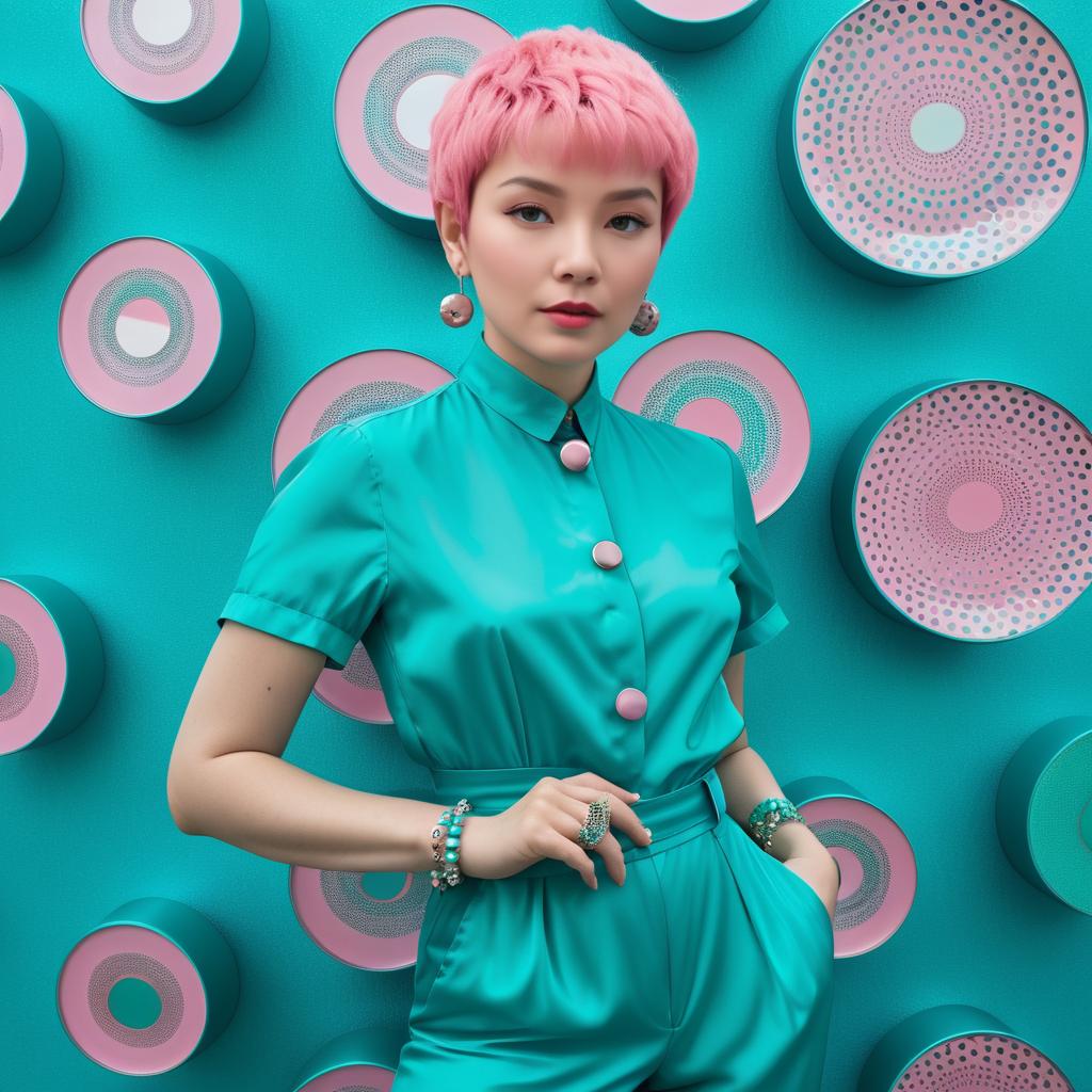 Pixie Cut Girl in Teal Jumpsuit Poster