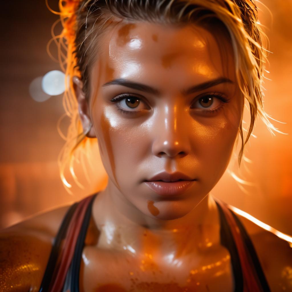 Cinematic Close-Up of Scarlett Johansson Fighting